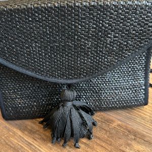 La Regale Vintage Black Raffia Purse with Tassel and rope strap Evening